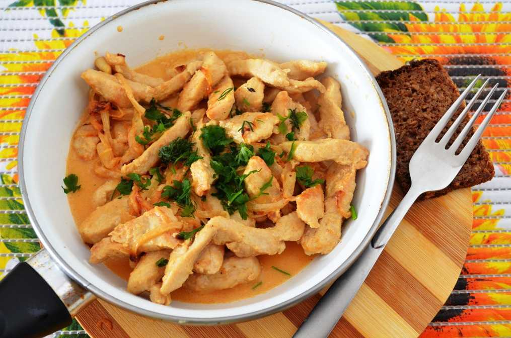 Бефстроганов куриный: рецепт из грудки
