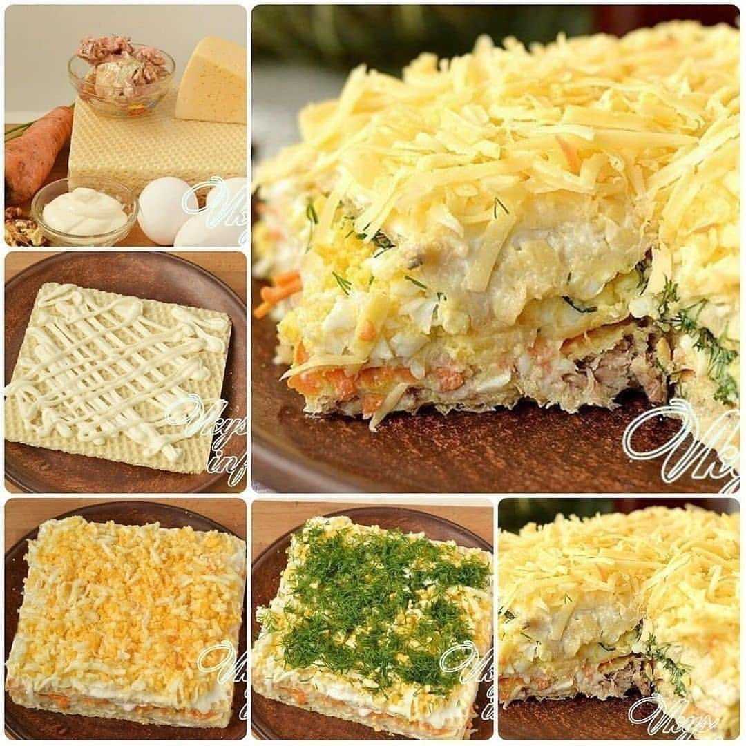 Слоеный торт с рыбными консервами: пошаговое приготовление вкусной закуски