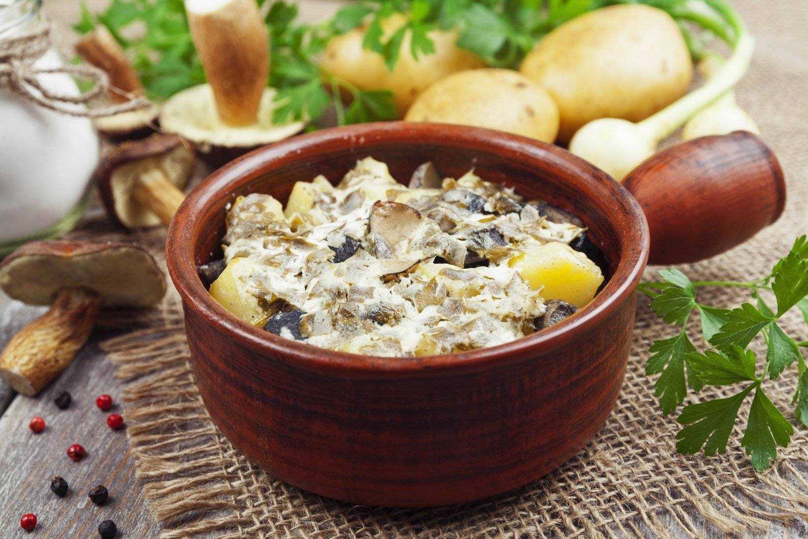 Картошка с курицей и грибами в горшочках пошаговый рецепт