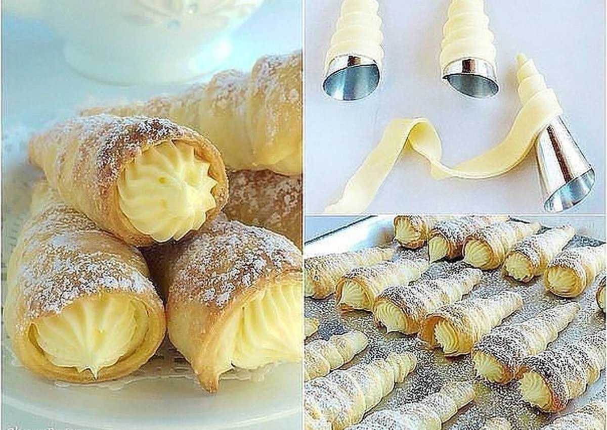 Трубочки из слоеного теста с белковым кремом - пошаговый рецепт с фото |  десерты