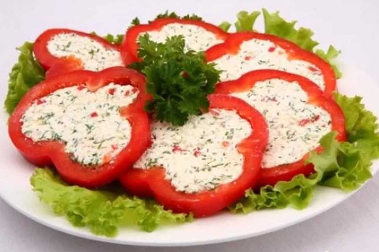 Перец фаршированный сыром холодная закуска — оригинальная подача