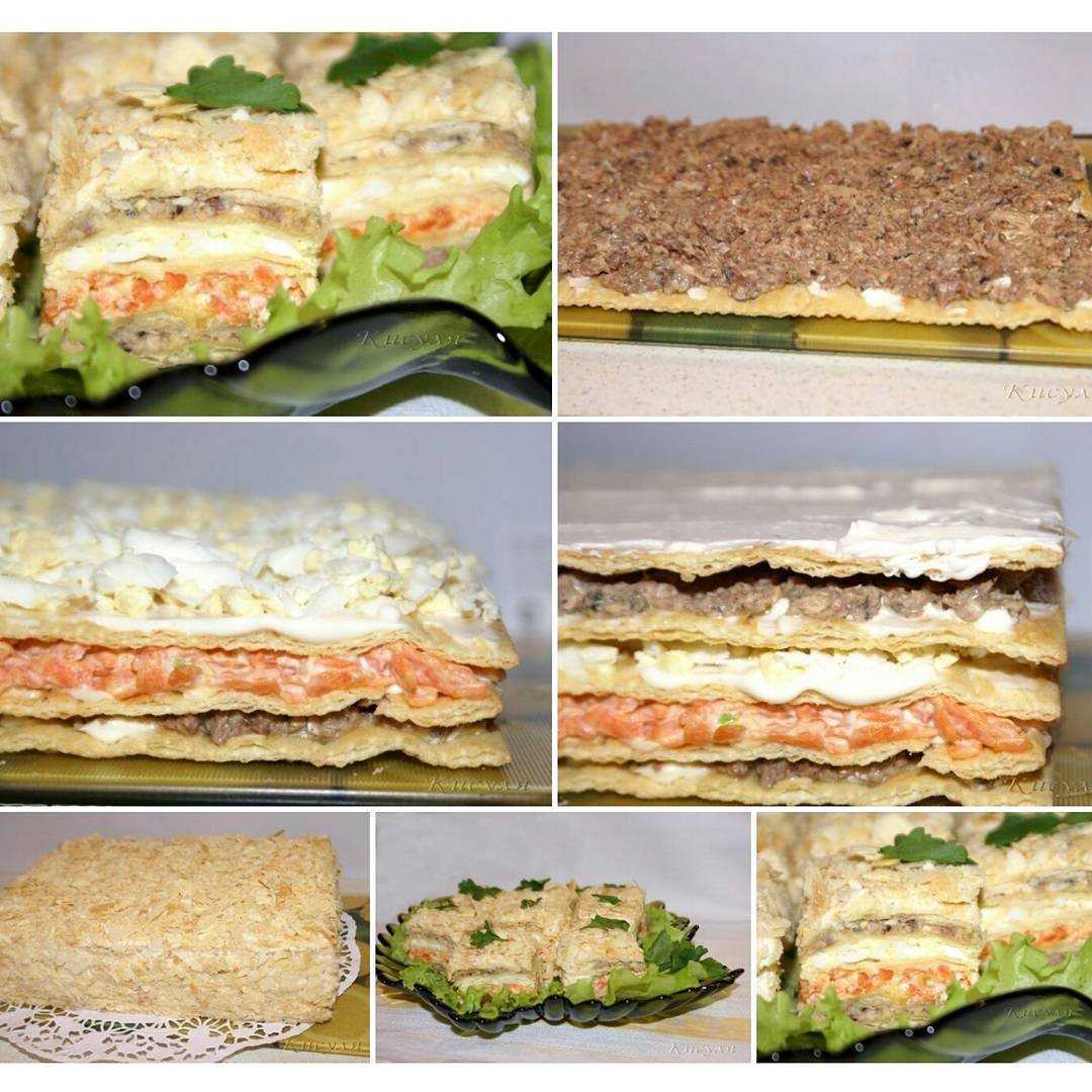 Закусочный торт из слоеных коржей готовых рецепт с фото 🍓